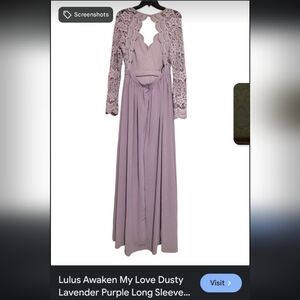 [ LULU'S] womens size S, AWAKEN MY LOVE DUSTY LAVENDER LONG SLEEVE DRESS/ GOWN